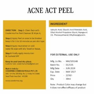 Cosderma Acne Act Peel for Oily Skin | Treats Acne, Clogged Pores, Blackheads, Seborrheic Keratosis, and Scars | Chemical Peeling Facial Kit